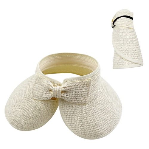 2024 Summer Straw Hat Korean Style Hat Foldable Bow Straw Empty Top Hat Travel Fashion Anti-One Piece Dropshipping