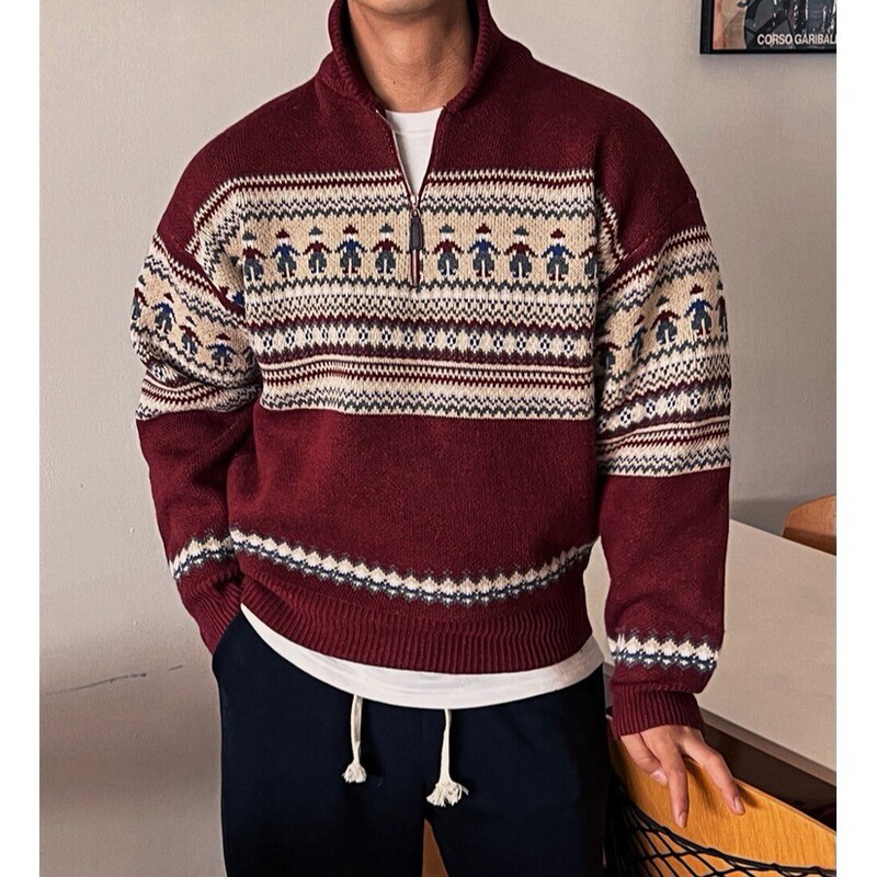 Men's and Women's Retro Striped Sweater 2024 Autumn and Winter New Loose Lazy Style Christmas Niche Needle Couple Sweater Jacket