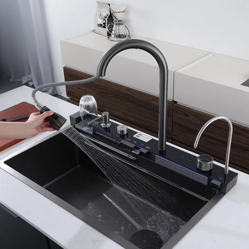 Visualización digital de cinco velocidades de grifo integrado gran tanque único de cocina de acero inoxidable lavavajillas lavavajillas debajo de la mesa lavavajillas de agua manual