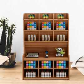 实木收纳架桌面儿童笔筒斜插式彩色笔展示架马克笔收纳盒彩铅笔架