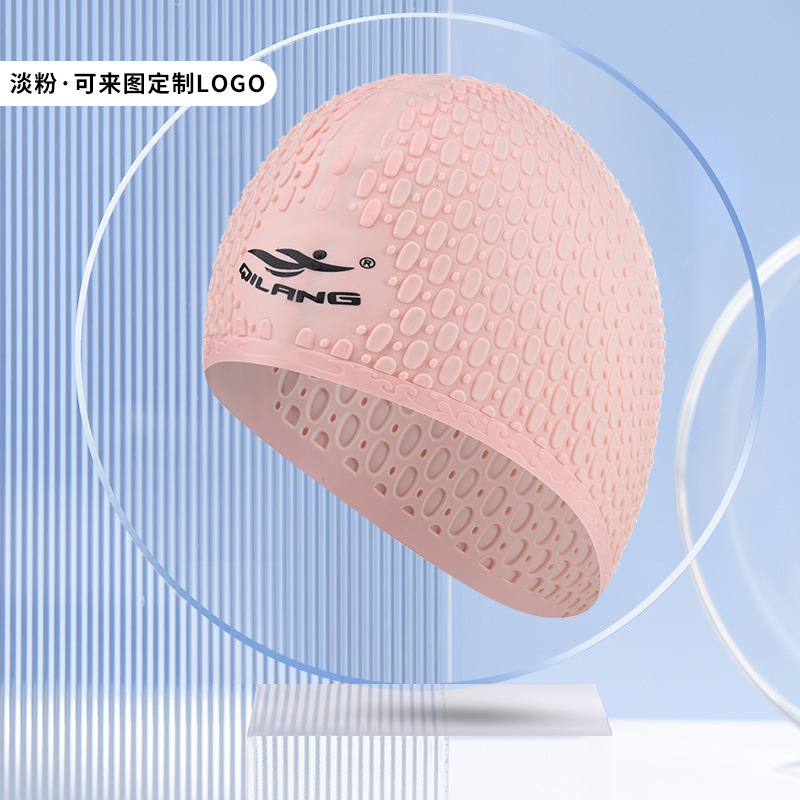 Sombrero de baño de silicona para adultos y hombres, gotas de agua, grano protector de orejas, logotipo personalizado sombrero de baño al por mayor