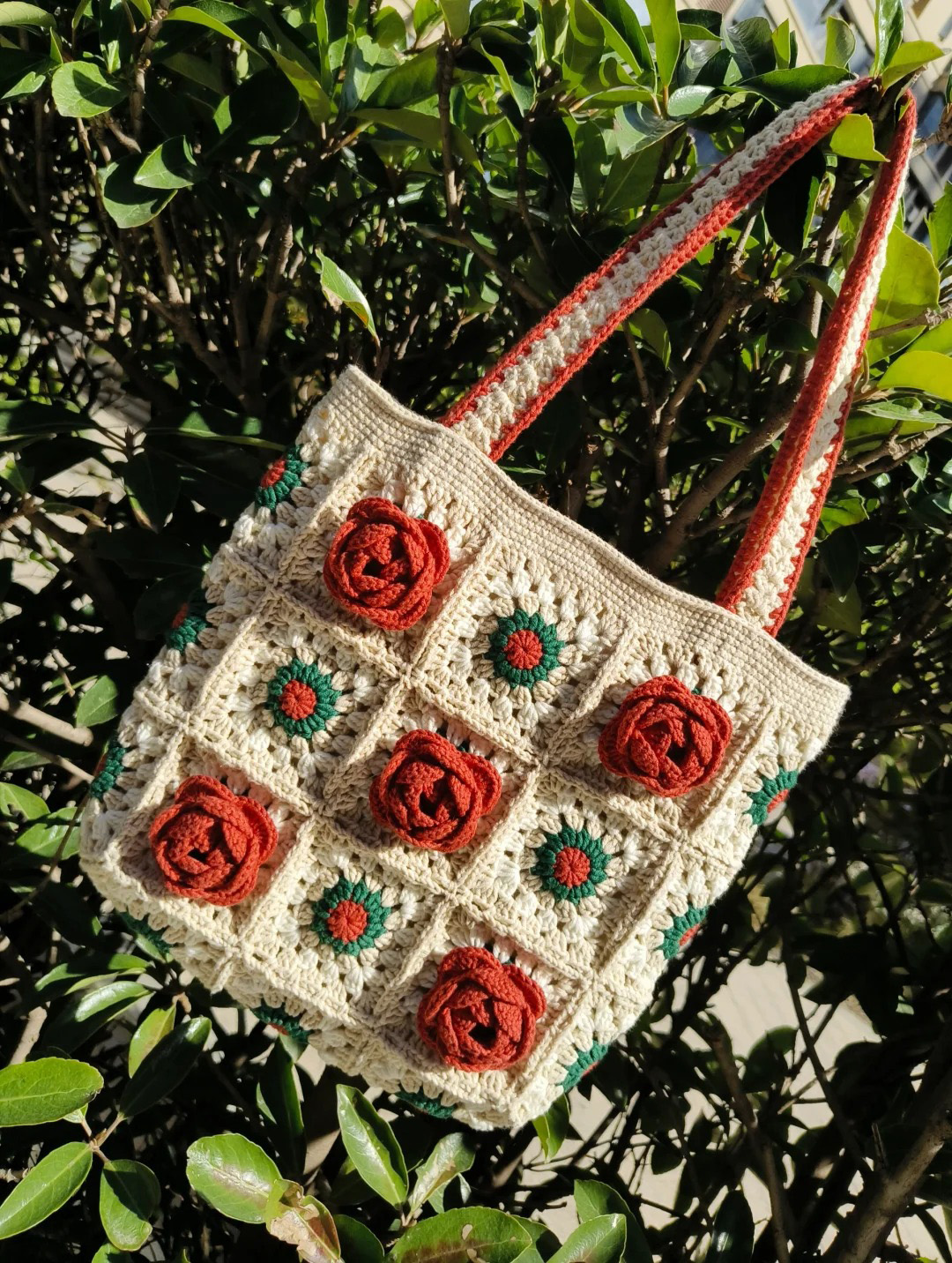 Granny Ge camellia lana tejida a mano bolsas grandes ganchillo diy material bolsa ganchillo regalo en polvo hecho a mano