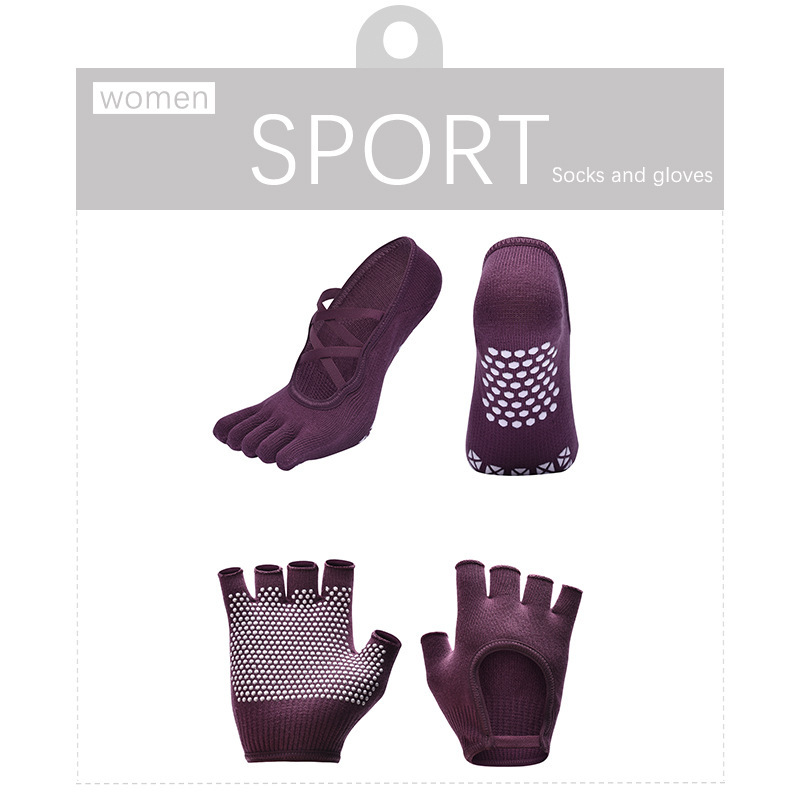[W6/T6 B1] Women's Socks and Gloves Combination Five Fingers Backless Non-slip Fitness Pilates Yoga Socks