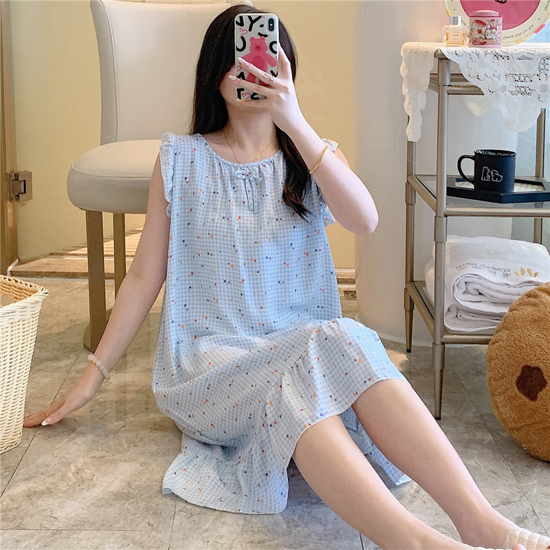 2025 estilo princesa coreana vestido lindo suelto rayón ropa de hogar seda de algodón camisón mujeres verano delgado