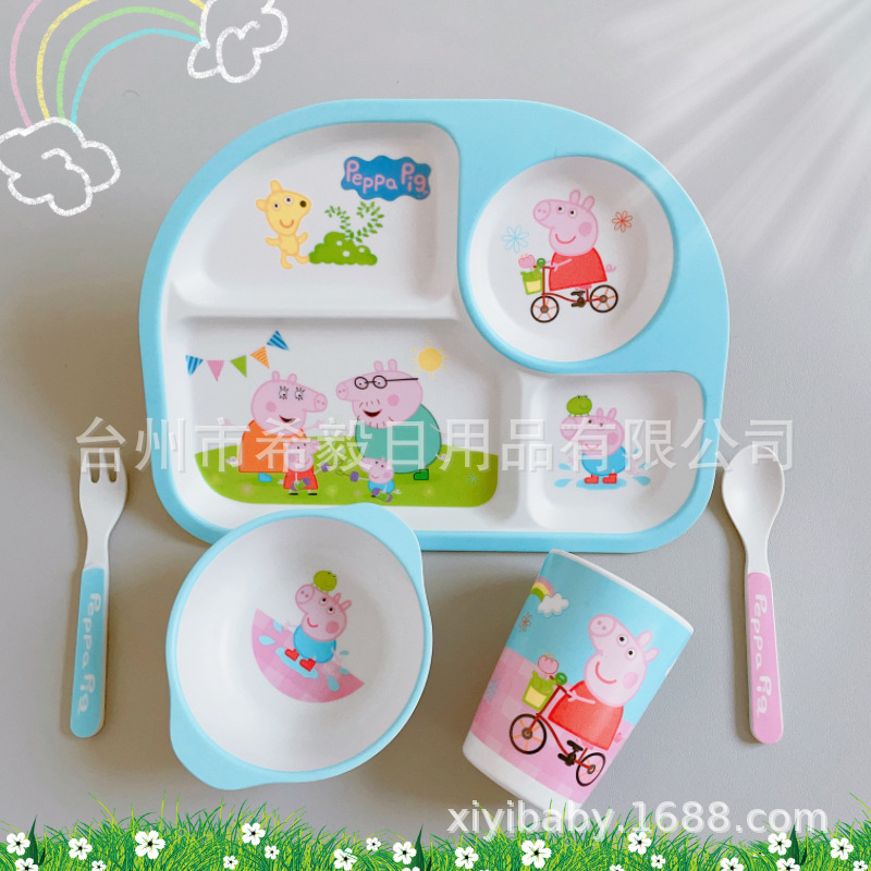 Juego de vajilla infantil creativo de fibra de bambú, juego de cinco piezas con plato dividido para alimentos complementarios, tazón de dibujos animados para bebés de jardín de infantes, venta al por mayor. image 66