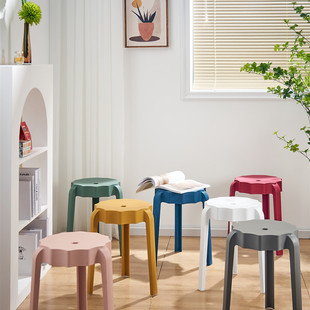 Household Internet Popular Adult Plastic Stool Thickened Commercial Stackable Shoe Changing Stool Simple Round Dining Stool Space-saving