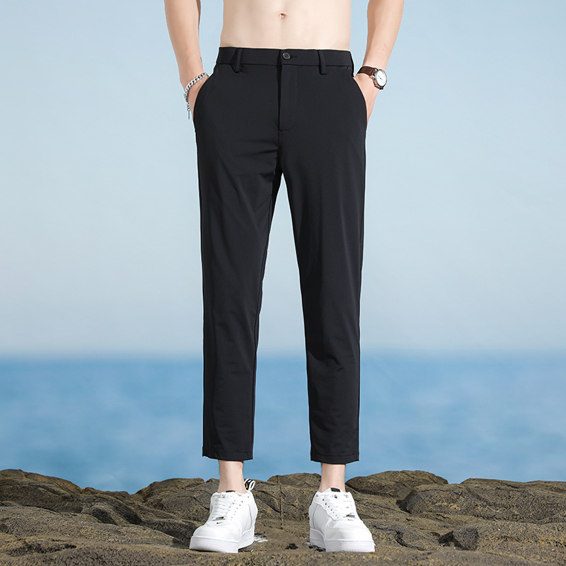 Ice Silk Thin Men's Casual Cropped Pants Summer Straight Slim-fit Men's Business Non-ironing Pants Tapered Leg Pants