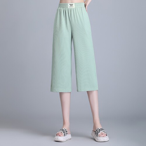 High-waist slimming loose wide-leg capris 2025 summer thin ice silk loose casual pants wholesale