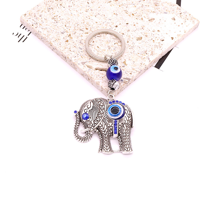 Retro Style Blue, Silver Color Ethnic Style Vintage Elephant Dolphin Eyes Animal Pendant Keychain