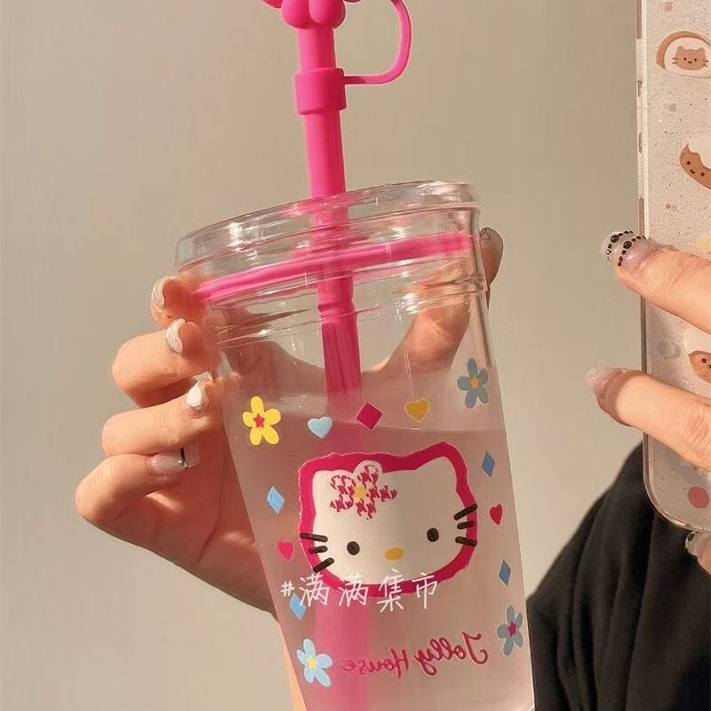 HelloKitty水杯卡通可爱凯蒂吸管塑料杯咖啡杯牛奶学生高颜值杯子|undefined