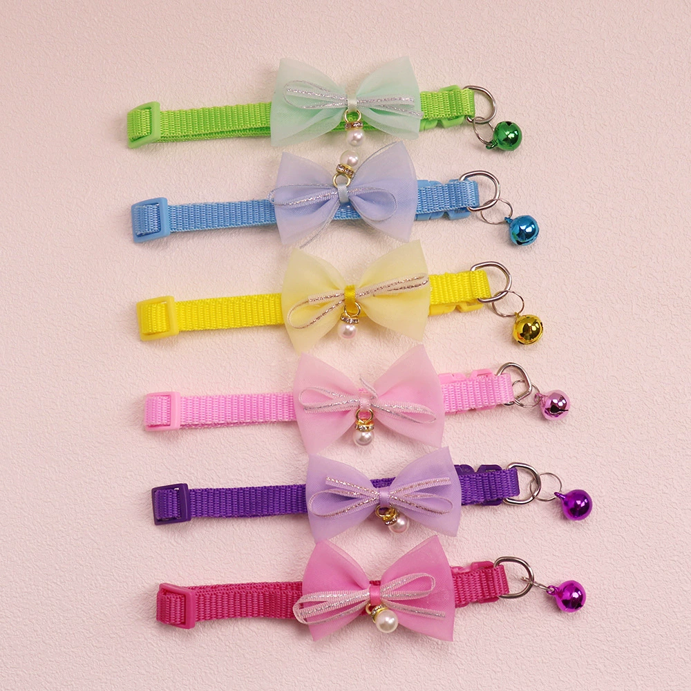 Новый ошейник для домашних животных с жемчужным бантом, ошейник для собак и кошек, милый ошейник с колокольчиком, аксессуары для ошейника