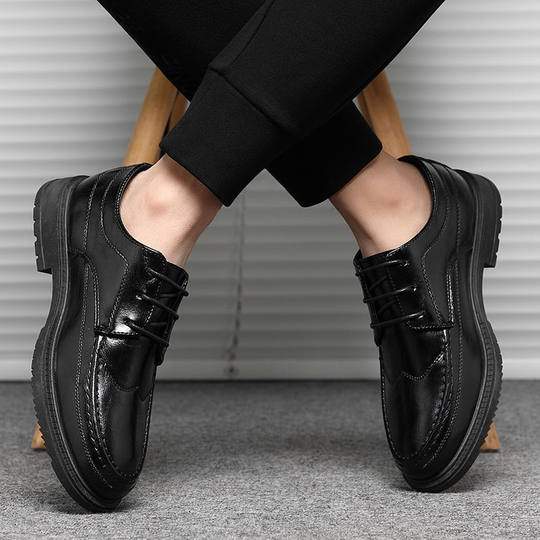 Summer Casual Leather Shoes Men's Business Formal Wear Breathable Black Groom Wedding Youth British Pointed Toe Suit Small Leather Shoes