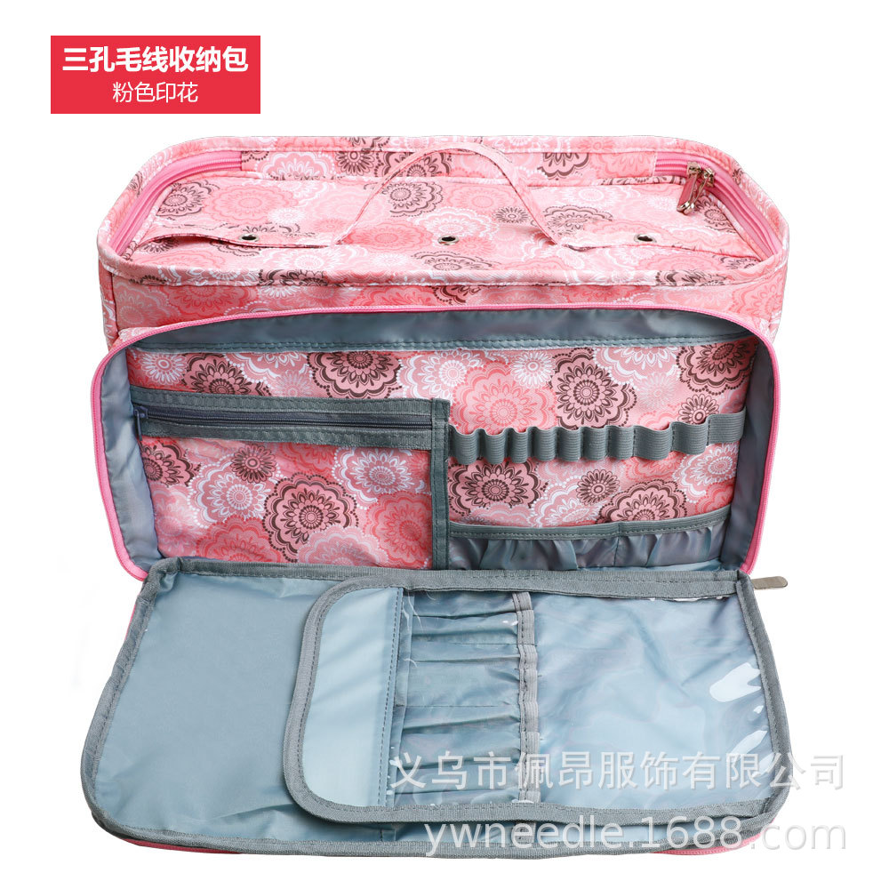 Nueva talla grande mejorada bolsa de lana de ganchillo de tres agujeros bolsa de almacenamiento herramienta de tejido de almacenamiento multifunción bolsa vacía al por mayor