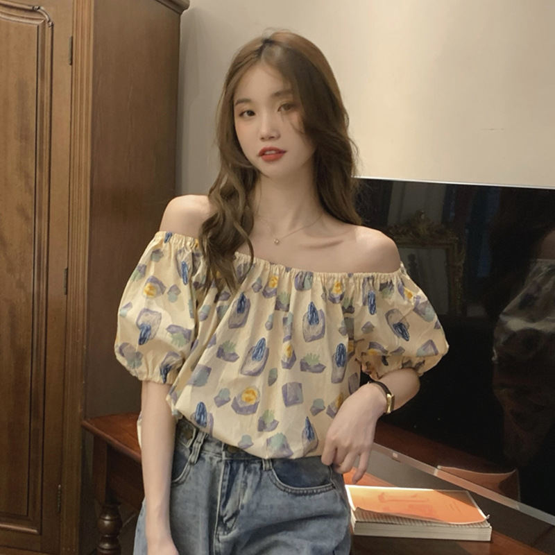 Chiffon floral top age-reducing girls short-sleeved Korean version…