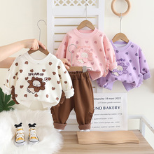 女童秋装2025新款洋气满印爱心圆领两件套装宝宝春秋季卫衣儿童潮