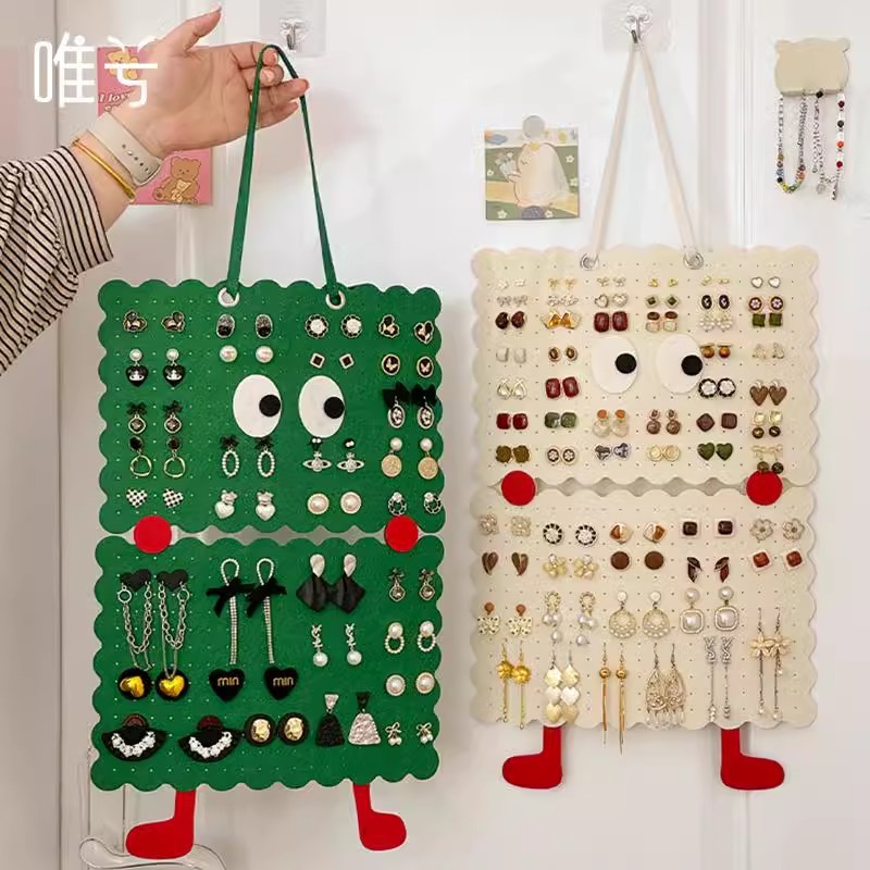 首饰收纳神器壁挂门后墙上耳钉耳环发饰展示架毛毡首饰挂袋大容量