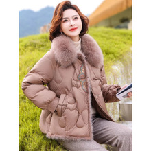 妈妈洋气短款白鸭绒羽绒服女新款中年人女冬装小个子大码加厚外套