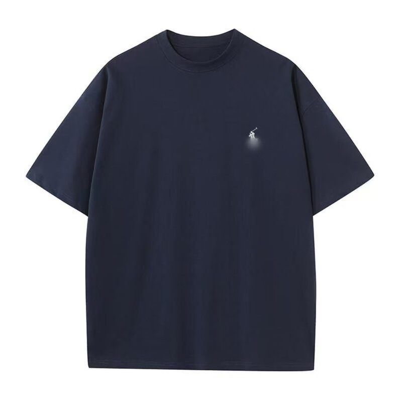 230g Thick Cotton Popular Embroidered Horse Logo Unisex Round Neck Short-Sleeve T-Shirt Versatile Casual Lf Simple Multi-Color Style