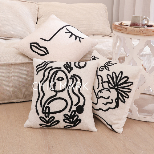 Nordic Cross-Border Cotton Geometric Full-Embroidery Towel Embroidery Pillowcase, Instagram-Style Bedside & Sofa Cushion Cover—Wholesale