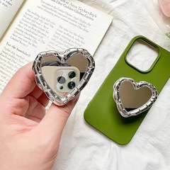 Creative Metal Phone Airbag Desk Stand Back Stick Adjustable Heart Mirror Sticker Portable Convenient Makeup Mirror