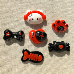 卡通亮面小貓愛心骨頭黑紅系列樹脂配件DIY髮夾貼片服飾鞋扣配飾