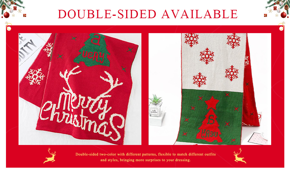 Sciarpa di lana calda lavorata a maglia con renne autunnali e invernali, scialle, sciarpa rossa per Capodanno._voghion.com