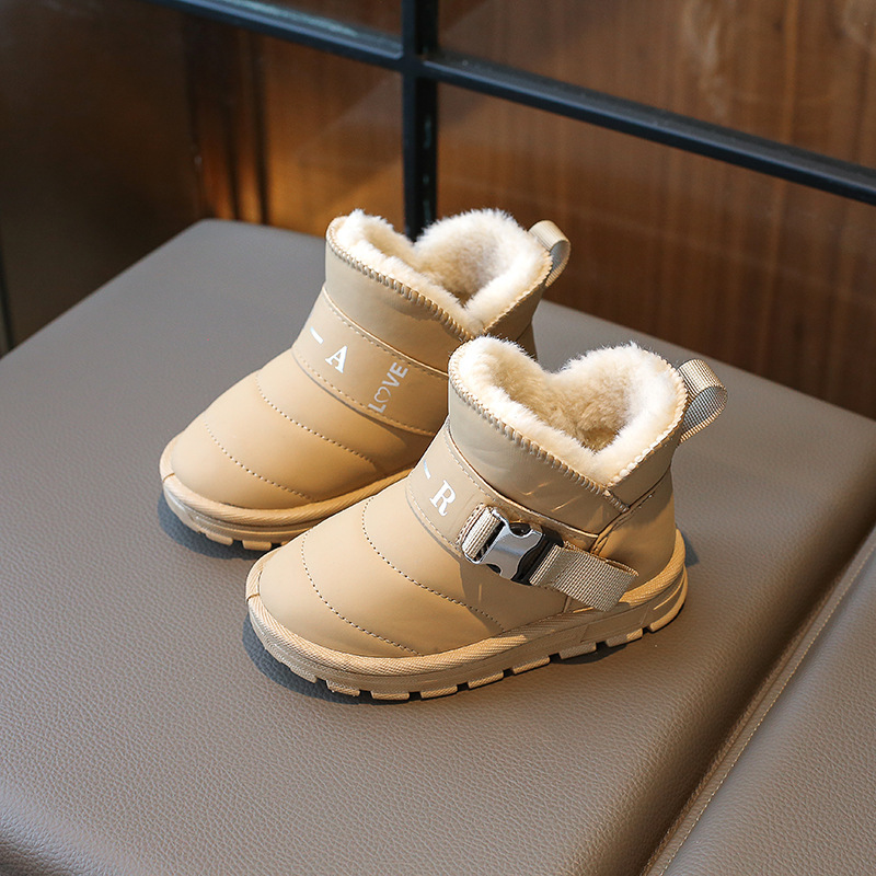 New winter cotton shoes with wool thickening boys fur one children's cotton boots waterproof_voghion.com