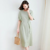 Korean version medium long short sleeve temperament waist skirt lace up loose knit dress