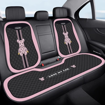Seat cushion, seat cover | Cushion for All Seasons, Violent Bear - e0539k-black-background-pink-violent-bear-three-piece-set-in-the-back-row-velvet-pad-a03-code