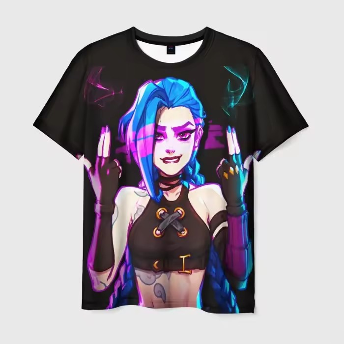 LOL Runaway Lolita Jinx Colorful Graffiti Impresión 3D Camiseta suelta y transpirable de manga corta con cuello redondo Spot