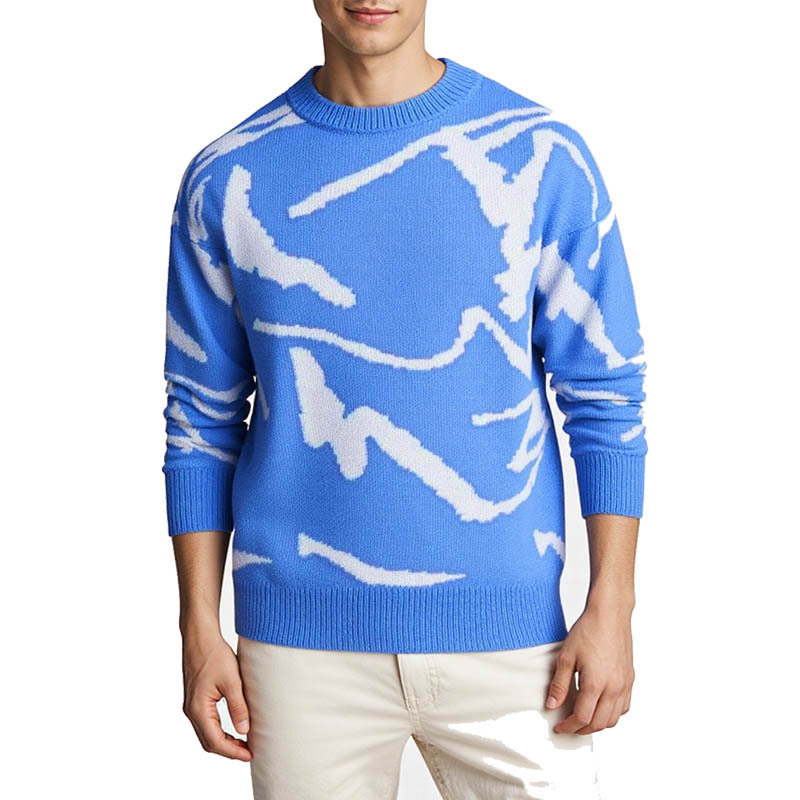 Cross-Border Temu Xiyin Amazon Trendy Sweater for Men and Women, Autumn and Winter Loose Jacquard Round Neck Hong Kong Style Knitwear Long Sleeve