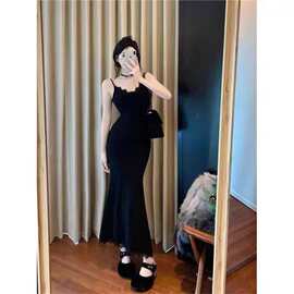 法式纯欲黑色蕾丝吊带洋装子女夏季2026新款小个子包臀裙长裙薄纱