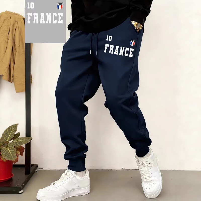 French Flag Print Sweatpants for Men, Winter Loose-Fit Basic Comfortable Wool Warm Jogging Pants, Casual Style