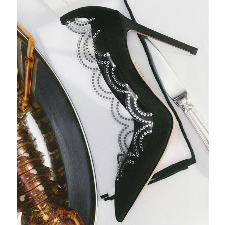 Elegant Pointed-Toe High-Heeled Shoes for All Seasons, Shallow-Cut, Wavy Pattern, Rhinestone Accents, Slimming Effect, Versatile, Suitable for Commuting, Thin Heels, Low-Cut Shoes
