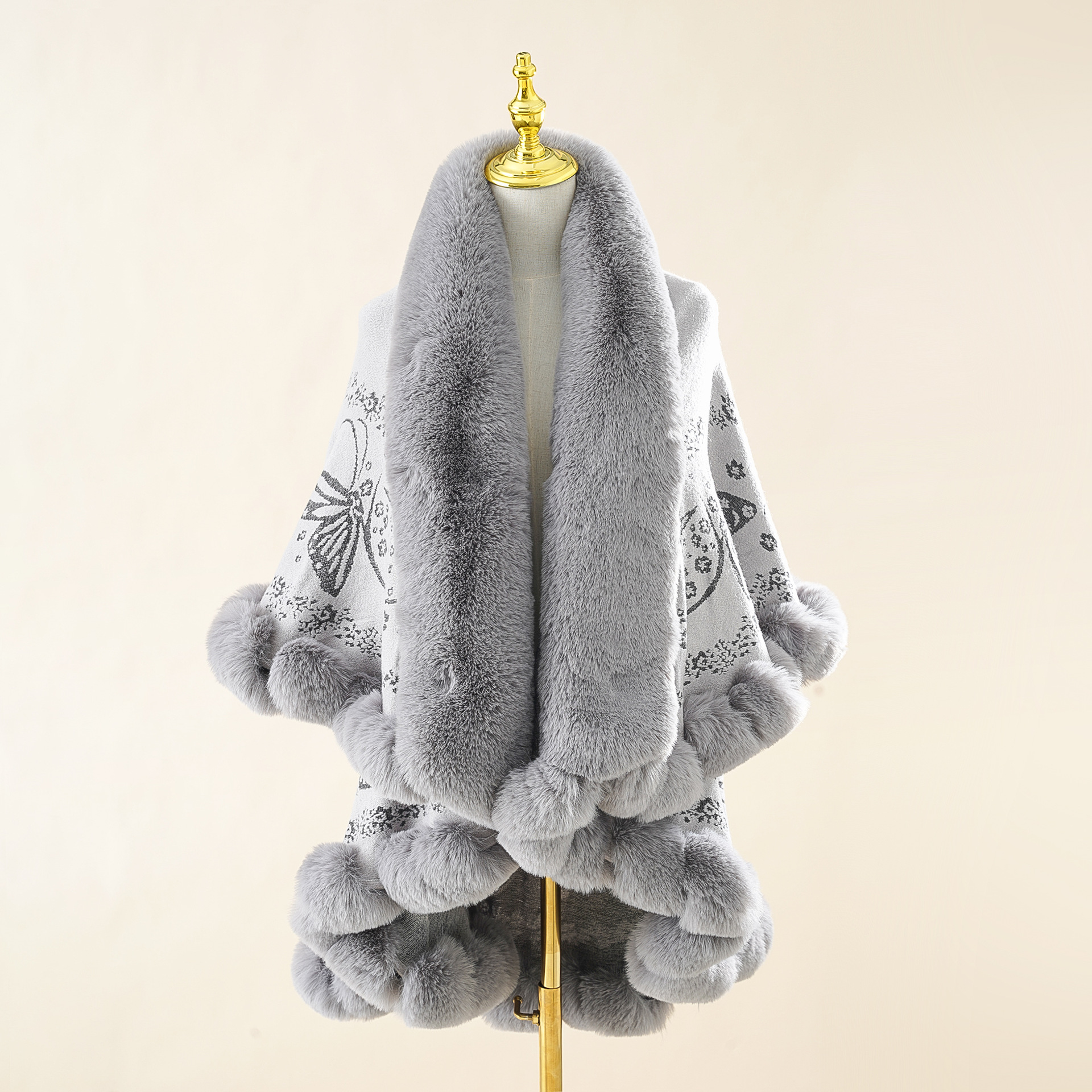 Tiktok transmisión en vivo Otoño e Invierno Nueva suelta Faux Fox Cuello de piel de doble capa chal capa simple moda casual moda