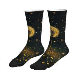 POD印花黑底发光蒲公英星星花田梦幻森系休闲中筒袜