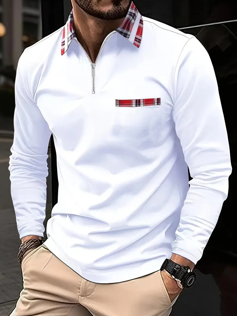 2024 otoño nuevo estilo comercio exterior transfronterizo hombres estampado 3D casual cremallera camisa POLO de manga larga MB14