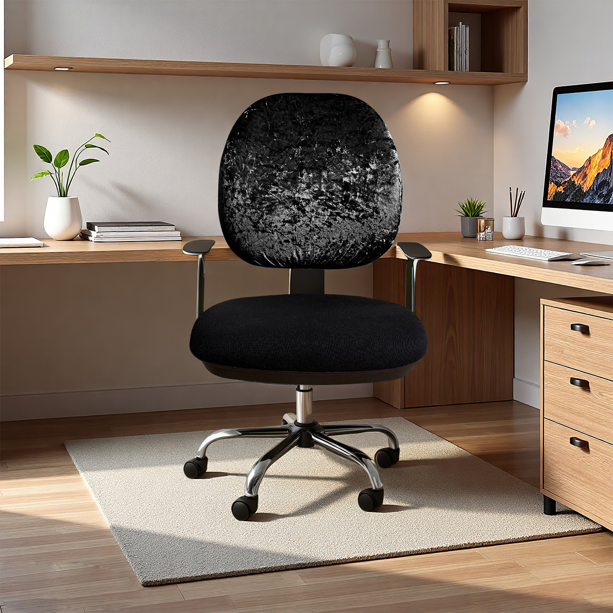 Transfronterizos color sólido elástico diamante seda cubierta de silla de escritorio cubierta de respaldo universal cubierta de asiento cubierta de taburete TEMU