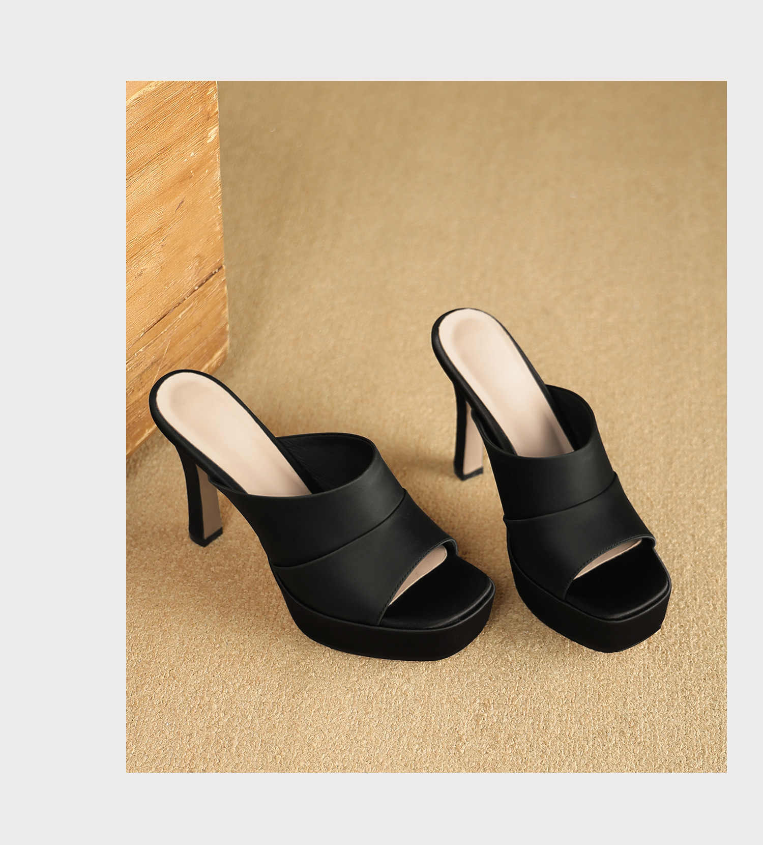 Sandal cao gót nữ quai ngang hở mũi đế platform gót nhọn 9 cm — màu đen, bạc chi tiết 21