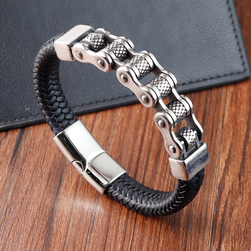 Bangle Classification Retro 316L Stainless Steel  Leather Geometric Men Cord & Leather Bracelets