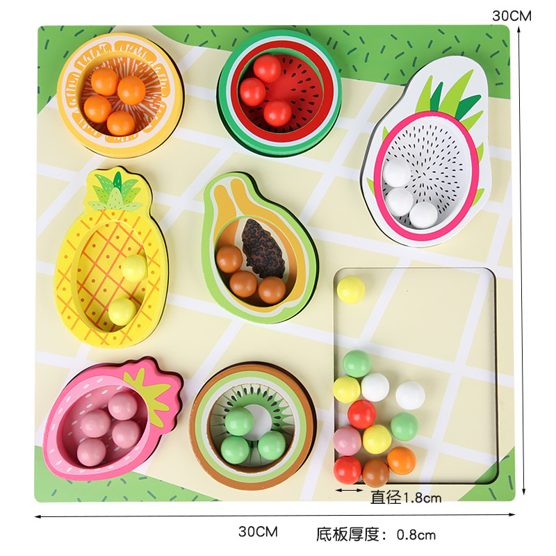 Educación temprana de madera para niños Ilustración interacción entre padres e hijos forma de color de fruta clasificación cognitiva clip cuentas juguetes educativos