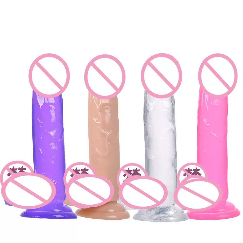 外贸自慰器女用仿真阳具情趣用品手动假阴茎透明水晶肛塞棒批发