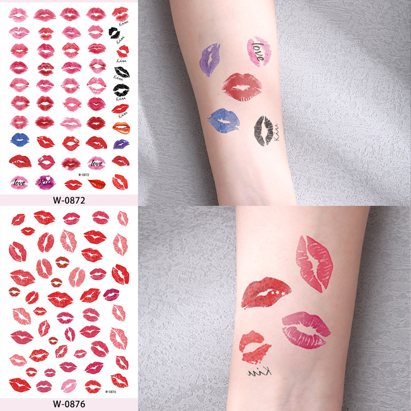 Zhengxiang Foreign Trade New Tattoo Waterproof Succubus Love Red Lip Temporary Tattoo Cross-border Custom Wholesale