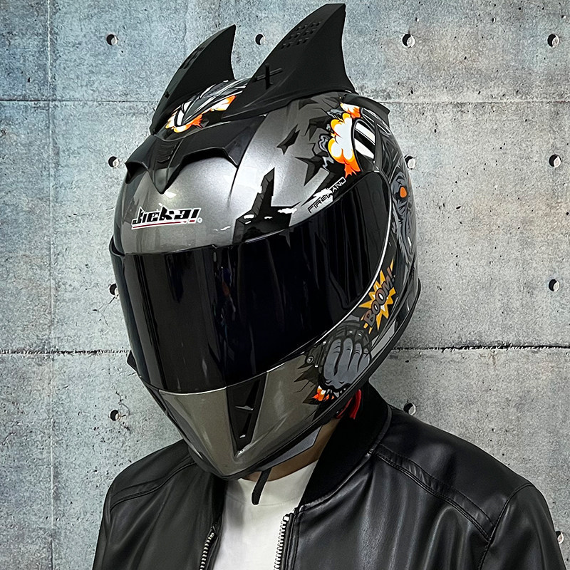 JIEKAI coche eléctrico bicicleta casco hombres y mujeres casco completo cuatro estaciones doble espejo bluetooth personalidad casco gris mentira carrera