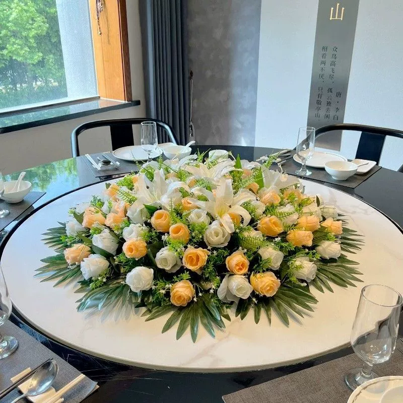 Высококачественный большой гостиничный стол, цветок, круглый стол, цветочная композиция, искусственный цветок, ресторанный поворотный стол, средний стол, цветок, украшение из искусственного цветка