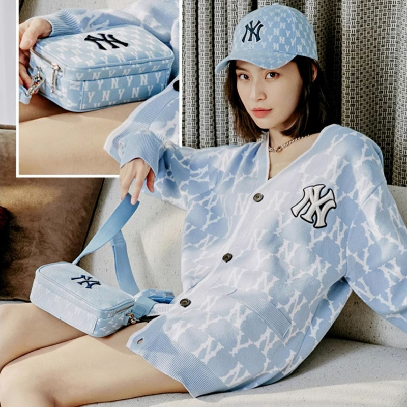Korean Mlb Yankees Crossbody Camera Bag Retro Presbyopic Full Print Ny Same Style Small Square Shoulder Bag for Male and Female Couples
