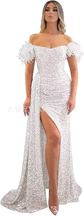Comercio exterior de Europa y América Amazon AliExpress deseo estación independiente nueva sequined fuera del hombro split fishtail vestido adelgazante image 19