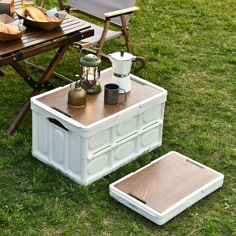 Coche plegable caja de almacenamiento al aire libre camping caja de almacenamiento camping tapa de madera caja de almacenamiento maletero del coche portátil