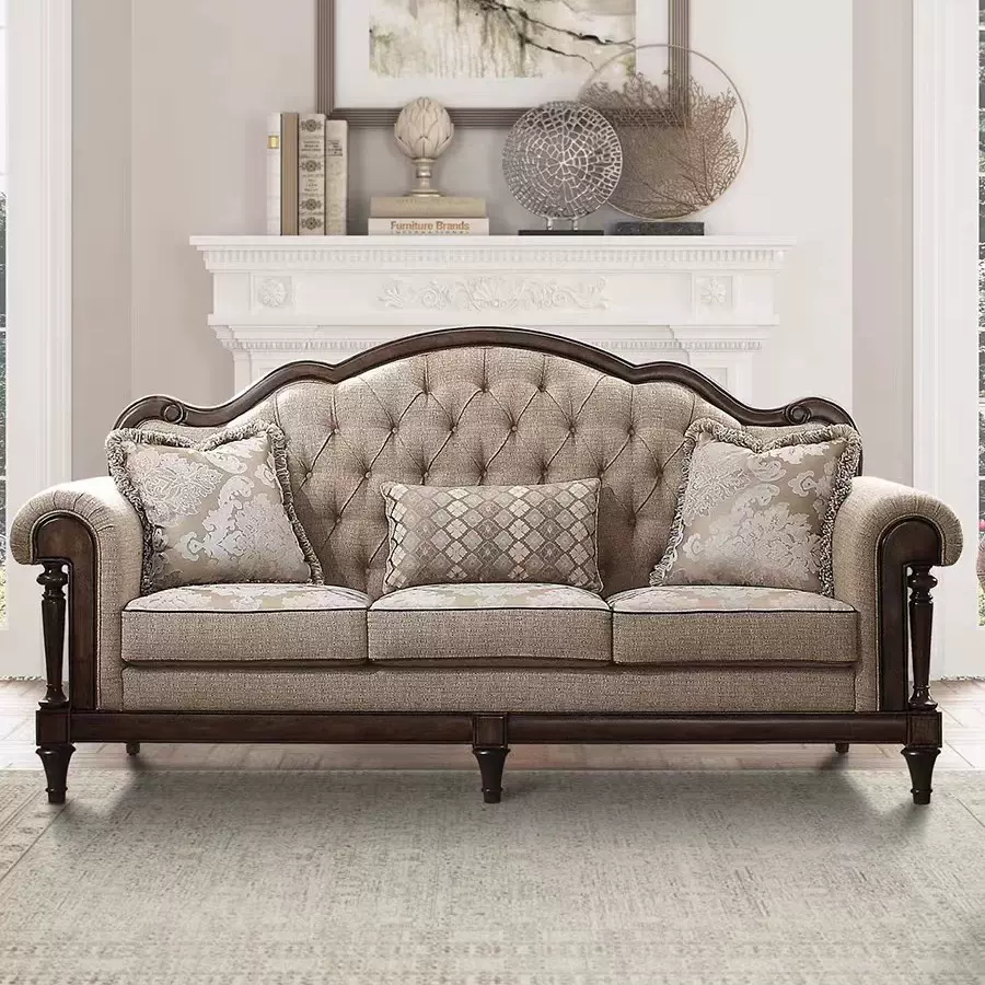 美式乡村实木布艺沙发单双三人位小户型复古奢华拉扣新款沙发家具