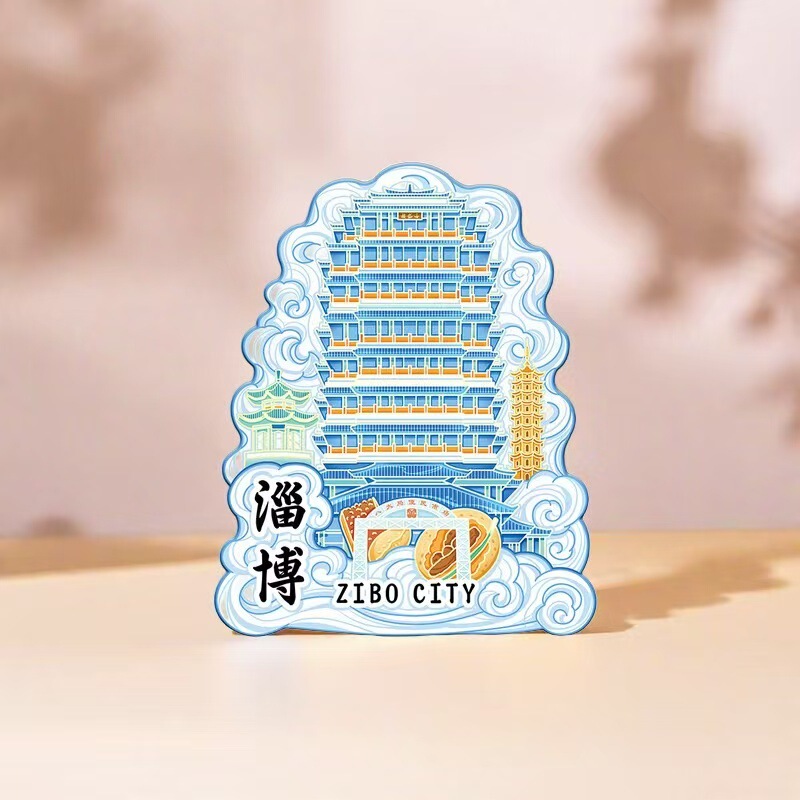 山東省淄博市鐘書閣八達局木製金属磁気観光記念品ランドマーク建築都市冷蔵庫マグネット|undefined